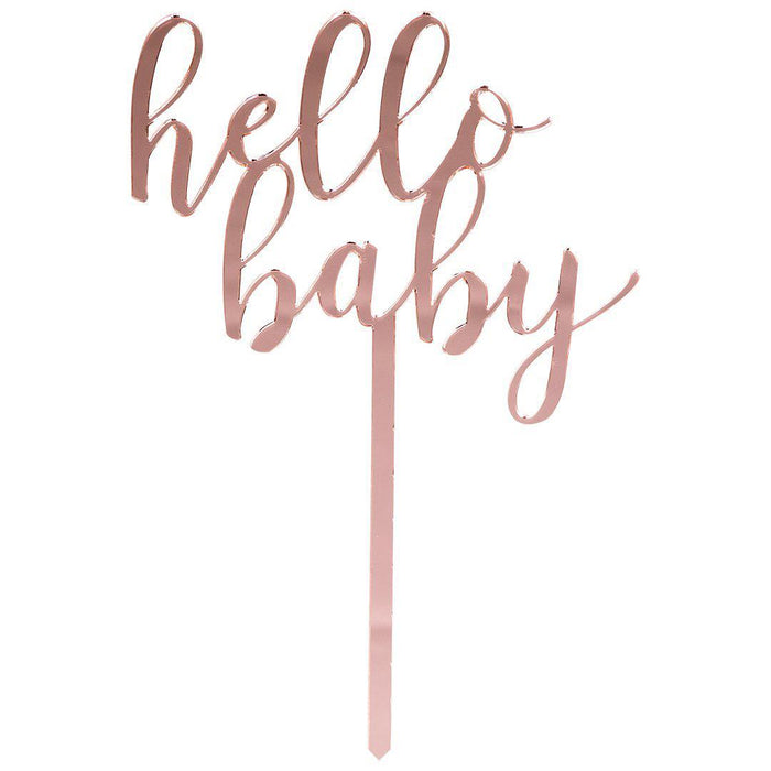 Hello Baby Mirror Acrylic Cake Toppers-Set of 1-Andaz Press-Rose Gold-