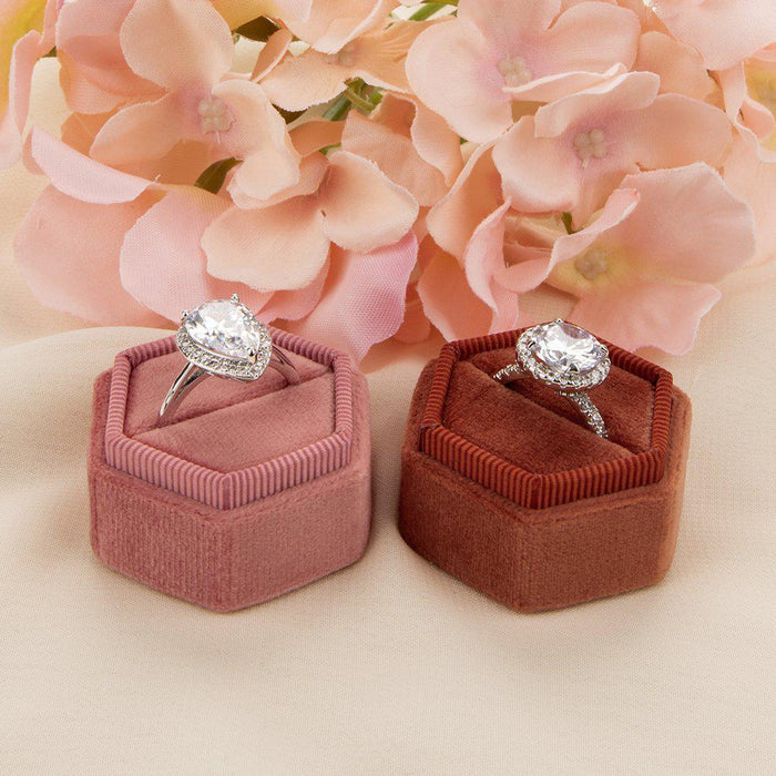 Hexagon Velvet Ring Box-Set of 1-Koyal Wholesale-Champagne-