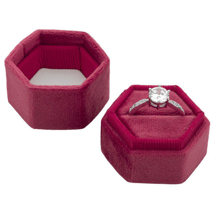 Hexagon Velvet Ring Box-Set of 1-Koyal Wholesale-Berry-