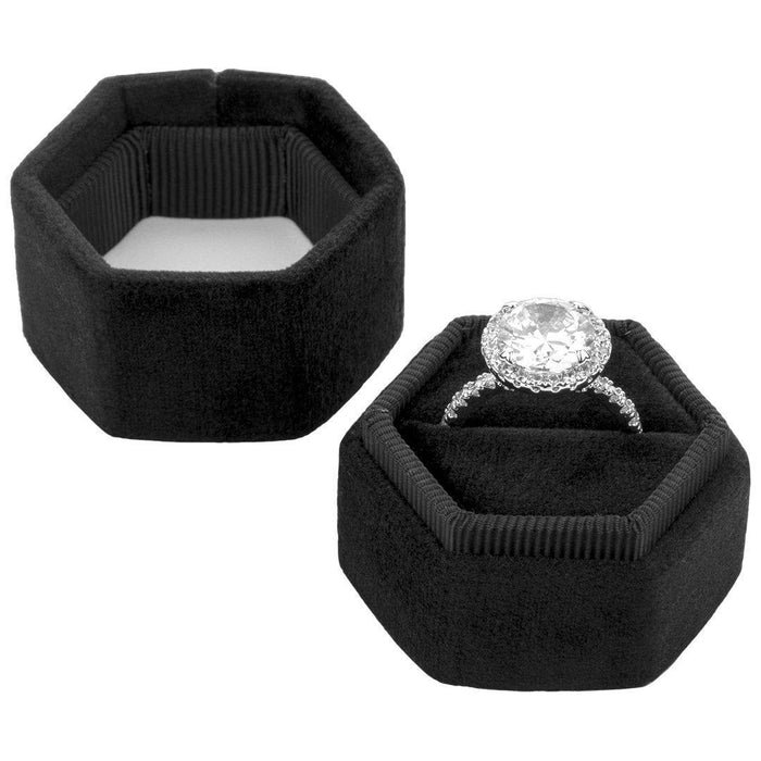 Hexagon Velvet Ring Box-Set of 1-Koyal Wholesale-Black-