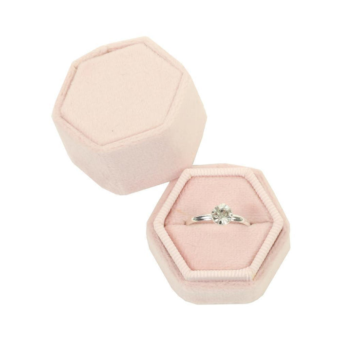 Hexagon Velvet Ring Box-Set of 1-Koyal Wholesale-Blush Pink-