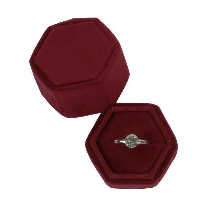 Hexagon Velvet Ring Box-Set of 1-Koyal Wholesale-Burgundy-