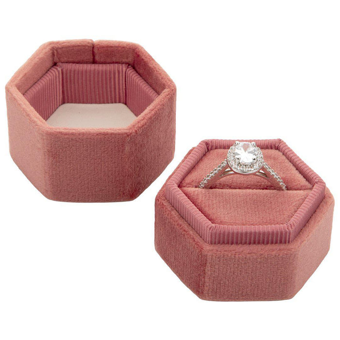 Hexagon Velvet Ring Box-Set of 1-Koyal Wholesale-Coral-