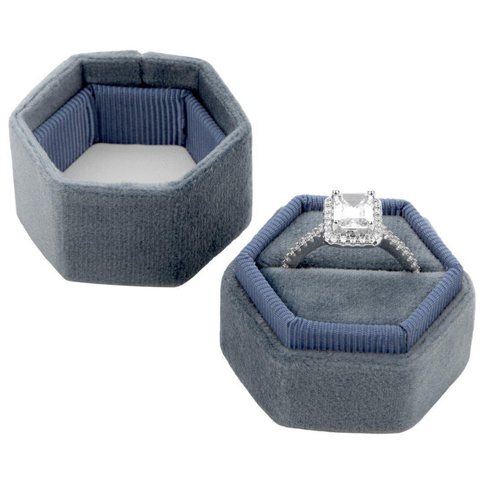 Hexagon Velvet Ring Box-Set of 1-Koyal Wholesale-Dusty Blue-