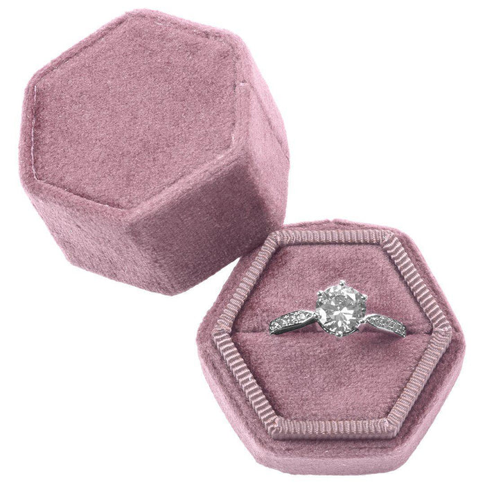 Hexagon Velvet Ring Box-Set of 1-Koyal Wholesale-Dusty Rose-