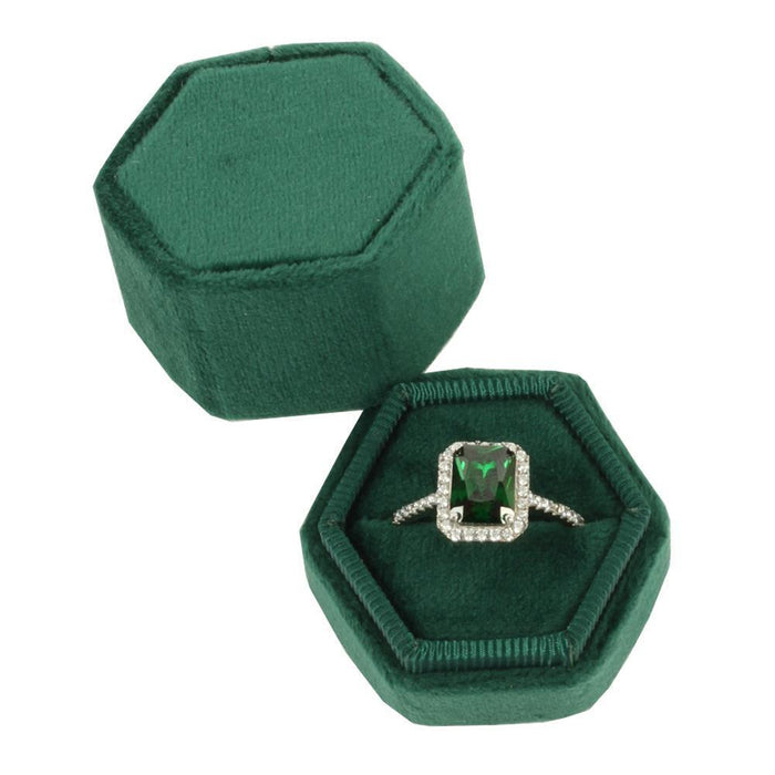 Hexagon Velvet Ring Box-Set of 1-Koyal Wholesale-Emerald Green-