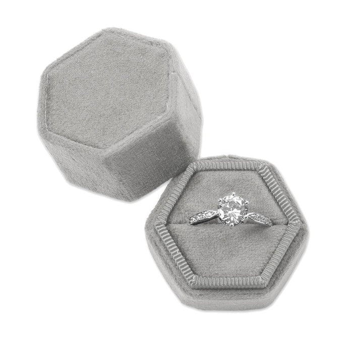 Hexagon Velvet Ring Box-Set of 1-Koyal Wholesale-Grey-