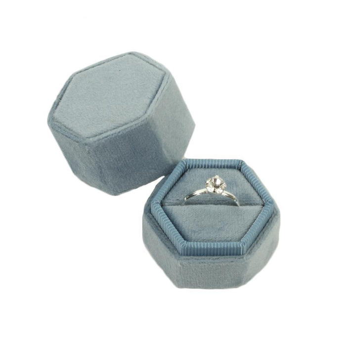 Hexagon Velvet Ring Box-Set of 1-Koyal Wholesale-Light Blue-