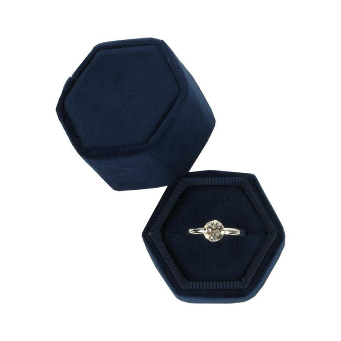 Hexagon Velvet Ring Box-Set of 1-Koyal Wholesale-Navy Blue-