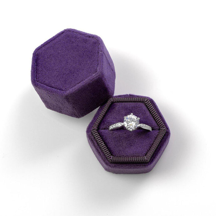Hexagon Velvet Ring Box-Set of 1-Koyal Wholesale-Royal Purple-