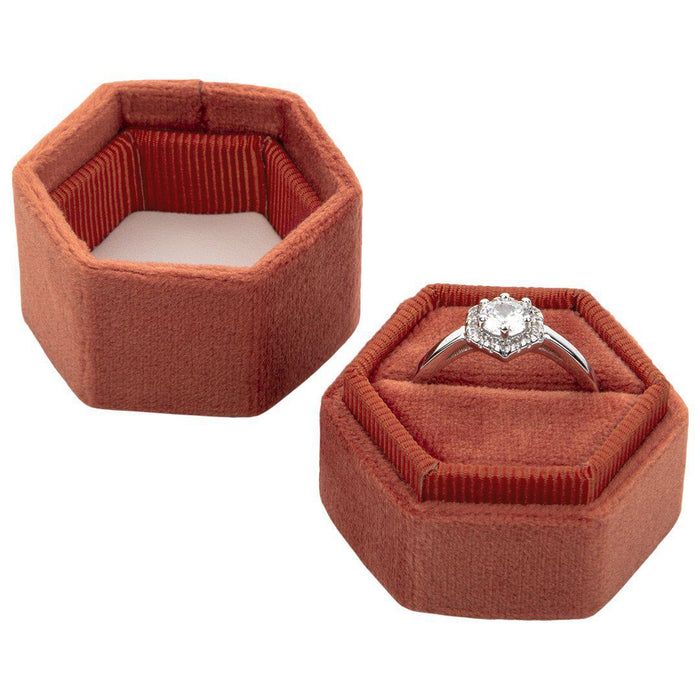 Hexagon Velvet Ring Box-Set of 1-Koyal Wholesale-Rust-