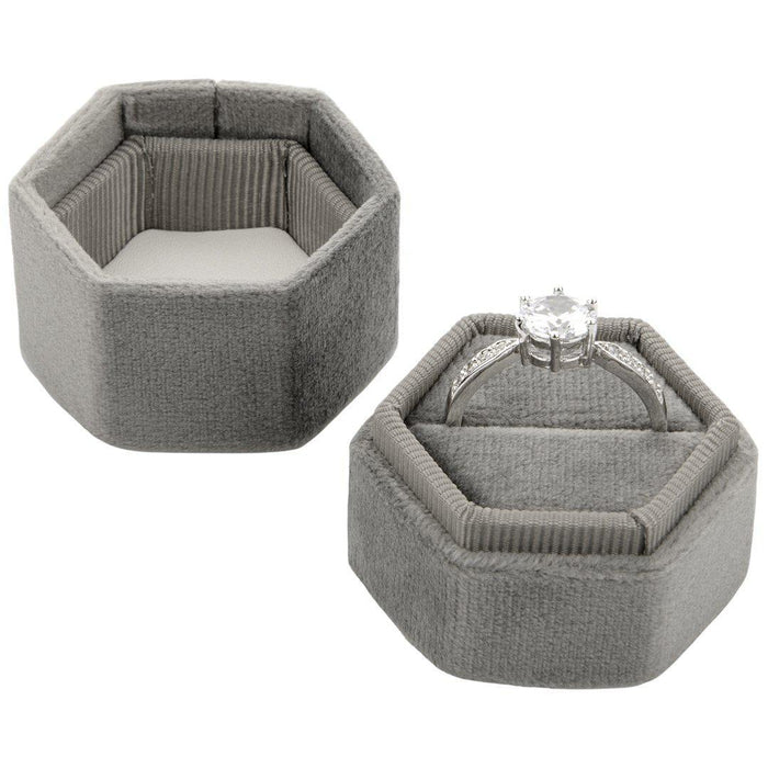 Hexagon Velvet Ring Box-Set of 1-Koyal Wholesale-Slate Gray-
