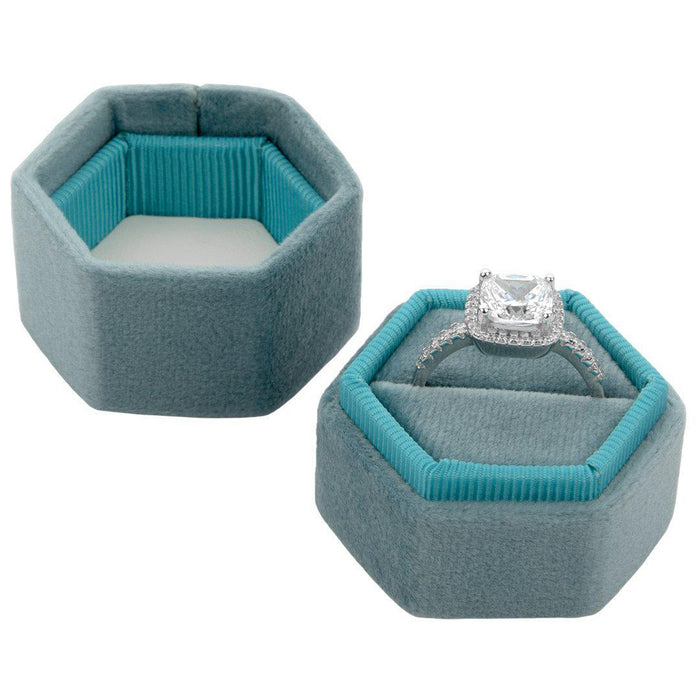 Hexagon Velvet Ring Box-Set of 1-Koyal Wholesale-Vintage Teal-