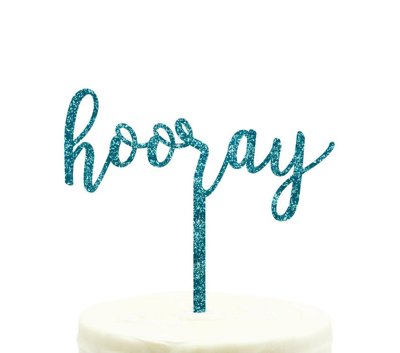 Hooray Glitter Acrylic Party Cake Topper-Set of 1-Andaz Press-Aqua-