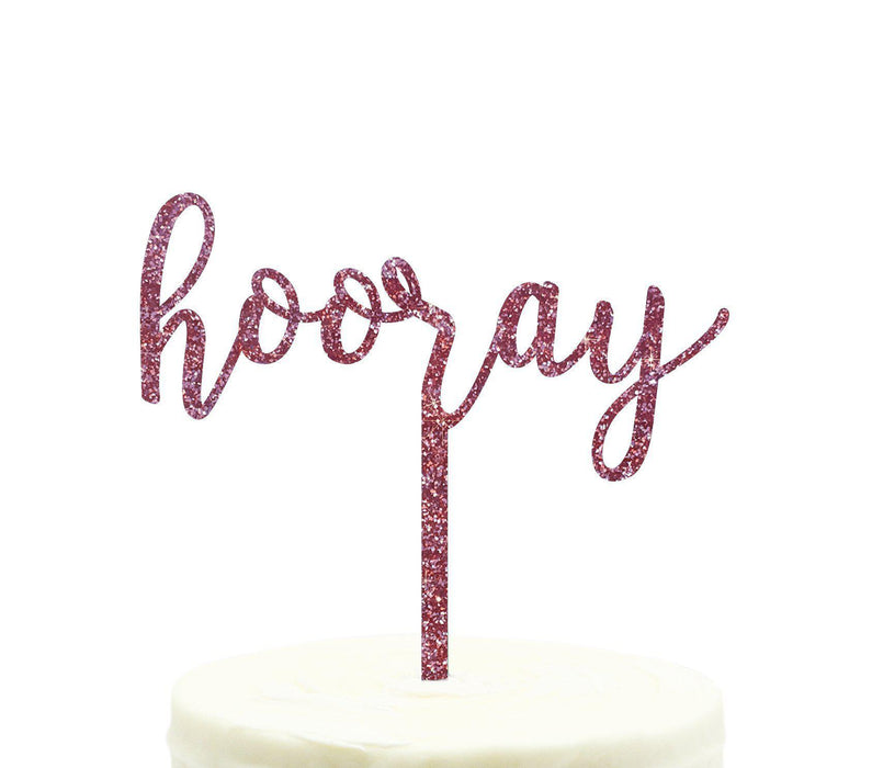 Hooray Glitter Acrylic Party Cake Topper-Set of 1-Andaz Press-Pink-