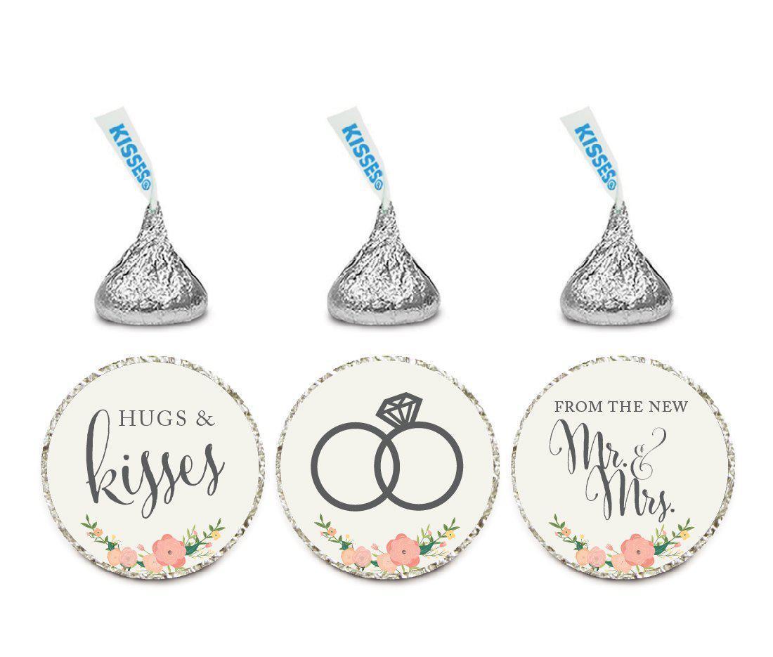 Hugs & Kisses from the New Mr. & Mrs. Floral Roses Hershey's Kisses Stickers-Set of 216-Andaz Press-