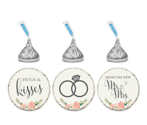 Hugs & Kisses from the New Mr. & Mrs. Floral Roses Hershey's Kisses Stickers-Set of 216-Andaz Press-