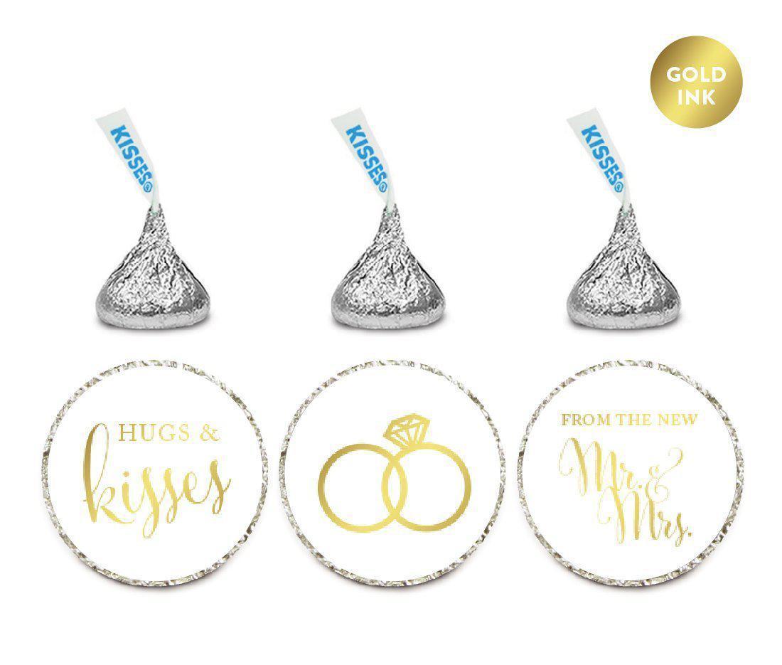Hugs & Kisses from the New Mr. & Mrs. Metallic Gold Hershey's Kisses Stickers-Set of 216-Andaz Press-