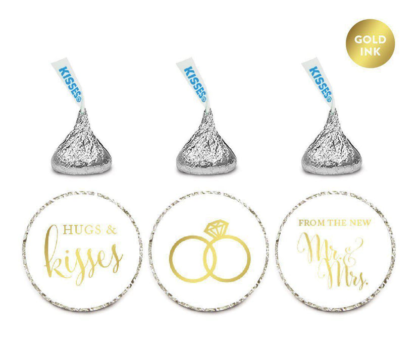 Hugs & Kisses from the New Mr. & Mrs. Metallic Gold Hershey's Kisses Stickers-Set of 216-Andaz Press-