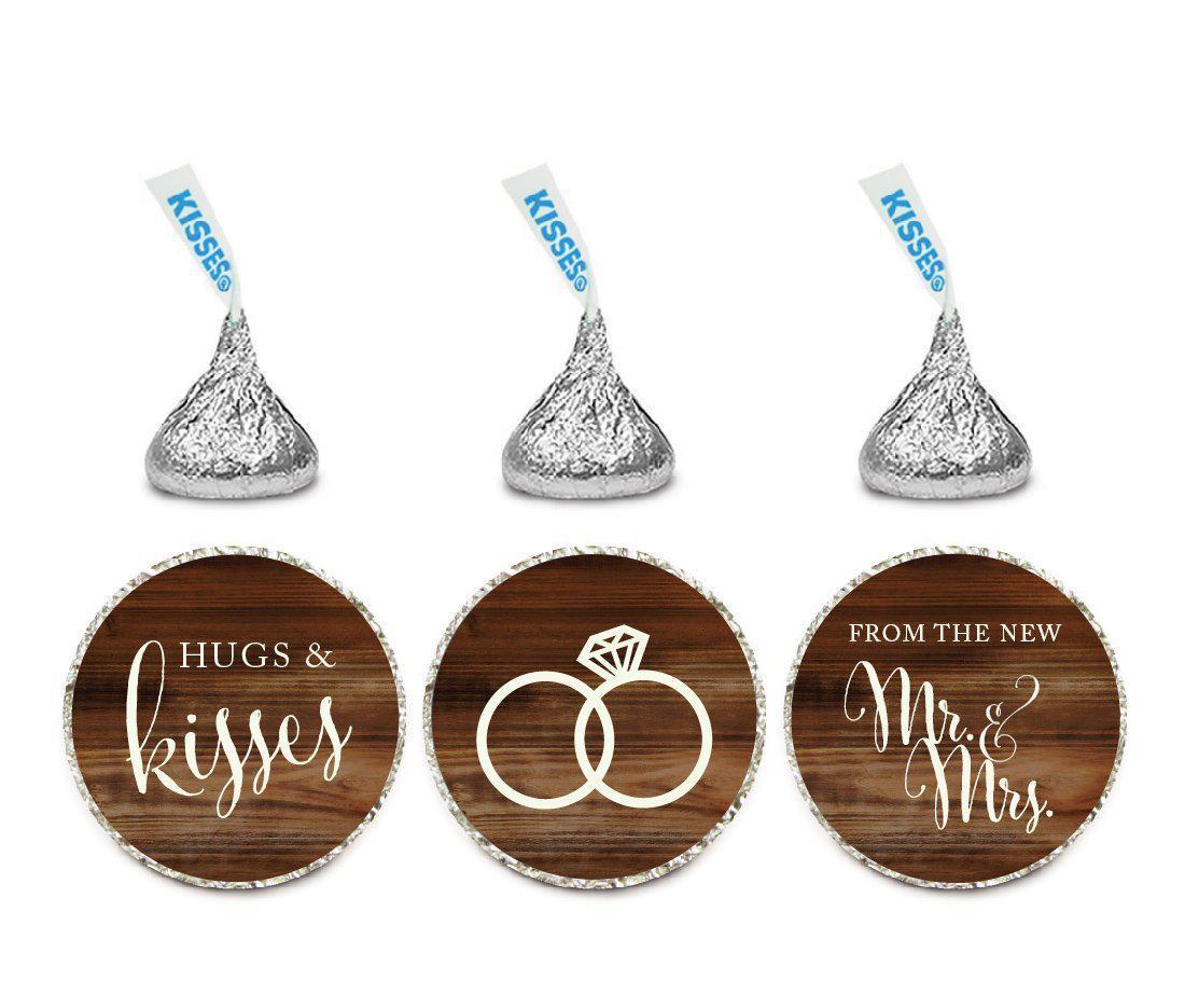 Hugs & Kisses from the New Mr. & Mrs. Rustic Wood Hershey's Kisses Stickers-Set of 216-Andaz Press-