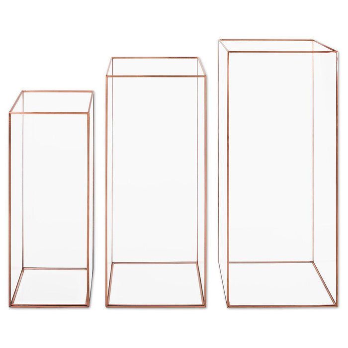 Hurricane Glass Candle Holders-Set of 3-Koyal Wholesale-Gold-