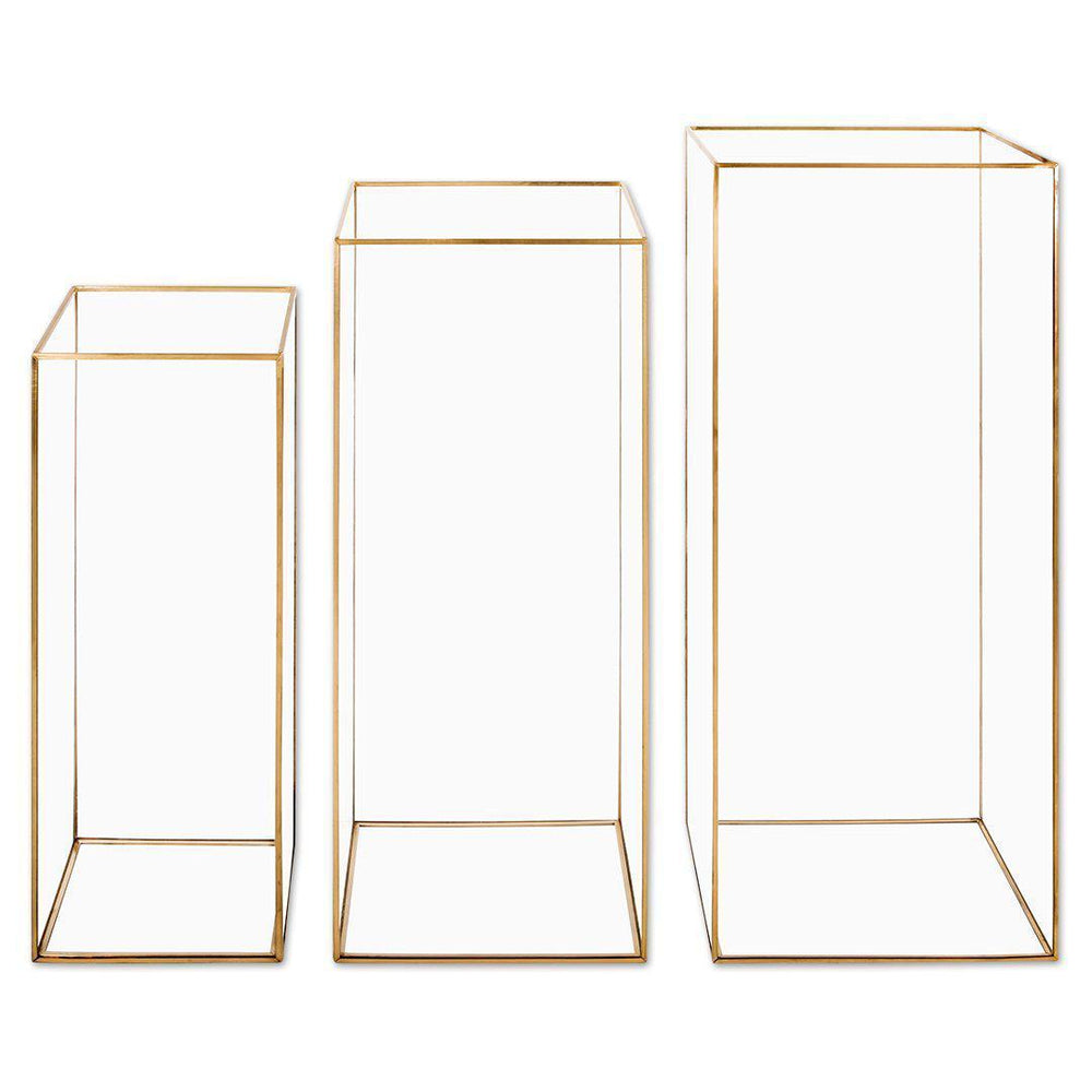 Hurricane Glass Candle Holders-Set of 3-Koyal Wholesale-Gold-