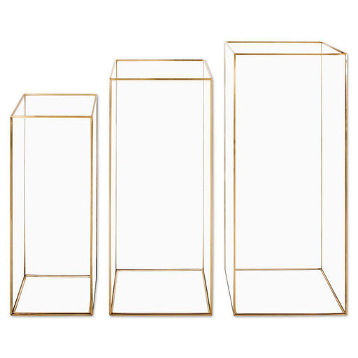 Hurricane Glass Candle Holders-Set of 3-Koyal Wholesale-Gold-