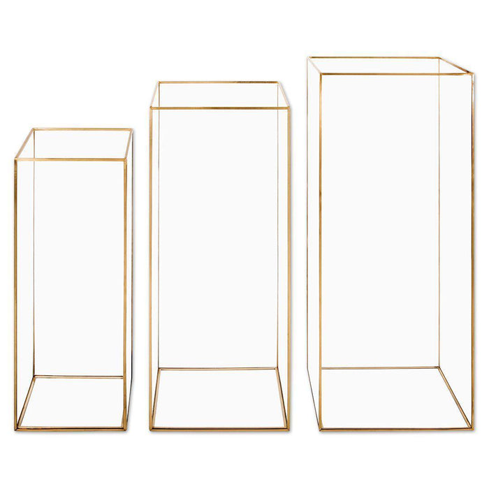 Hurricane Glass Candle Holders-Set of 3-Koyal Wholesale-Gold-