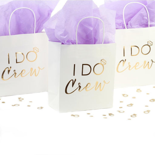 Andaz Press I Do Crew Gift Bags, Real Gold Foil in Bulk Set of 12 Pack, Wedding Party DIY Gift Bag with Handles