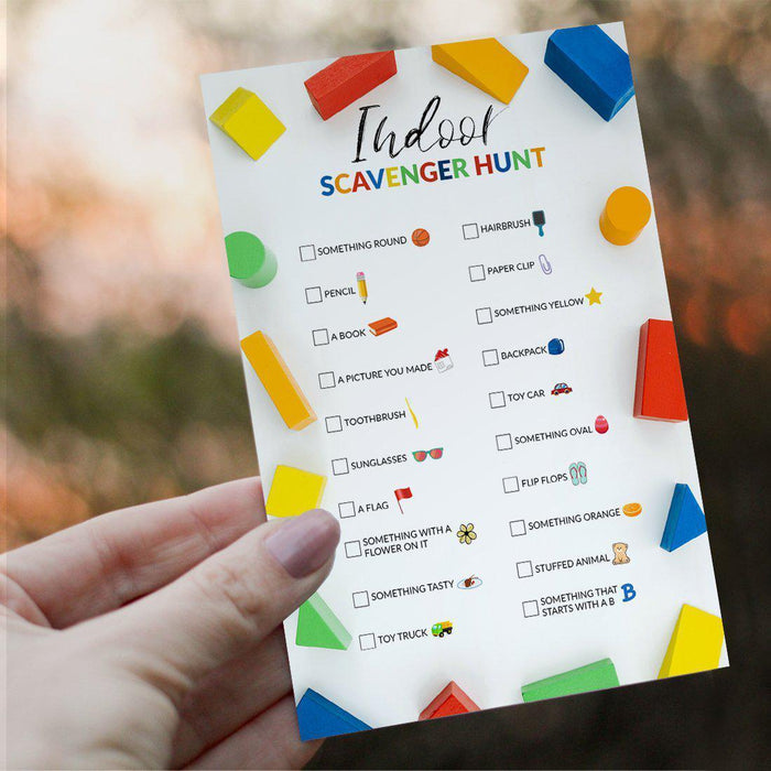 Indoor Scavenger Hunt Game Cards, Indoor Outdoor Activities for Children, Parties, Holiday Games-Set of 20-Andaz Press-Blocks-