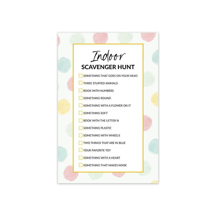 Indoor Scavenger Hunt Game Cards, Indoor Outdoor Activities for Children, Parties, Holiday Games-Set of 20-Andaz Press-Pastel Polka Dots-