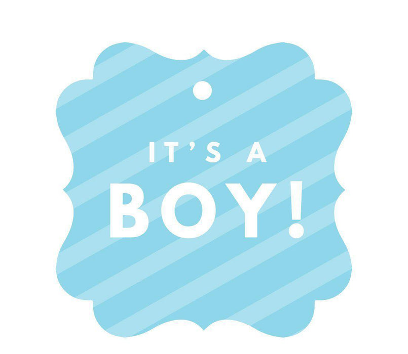 It's A Boy! Fancy Square Baby Shower Gift Tags-Set of 24-Andaz Press-Baby Blue-