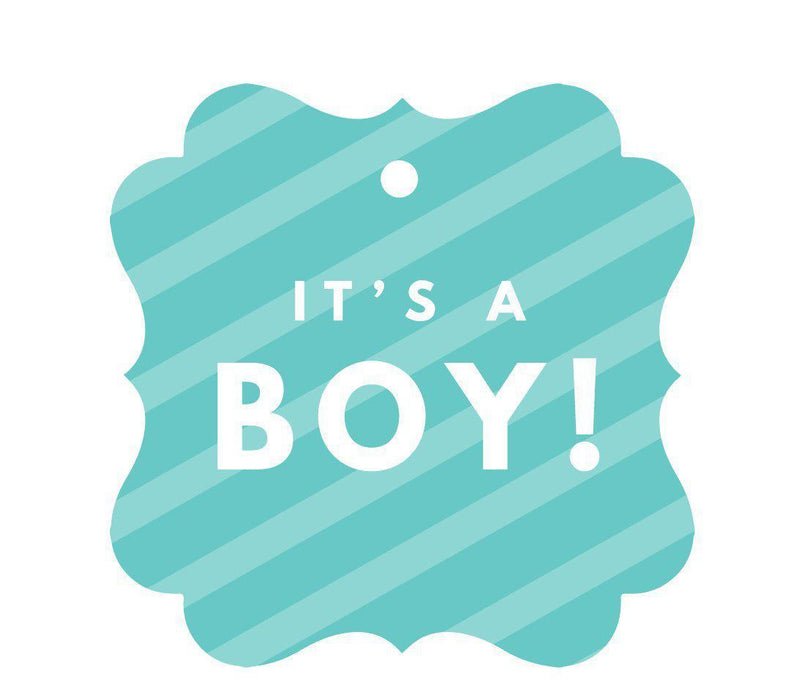 It's A Boy! Fancy Square Baby Shower Gift Tags-Set of 24-Andaz Press-Diamond Blue-
