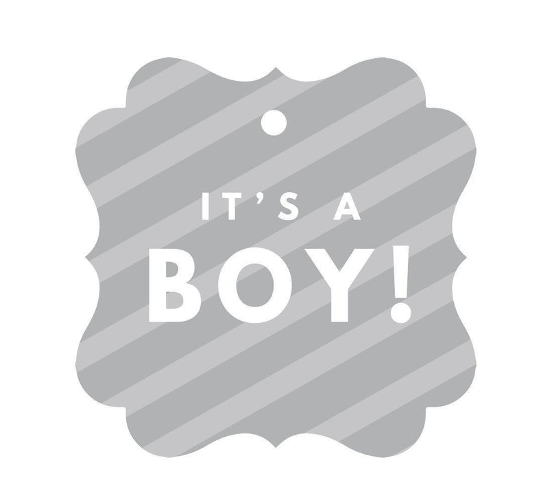 It's A Boy! Fancy Square Baby Shower Gift Tags-Set of 24-Andaz Press-Gray-
