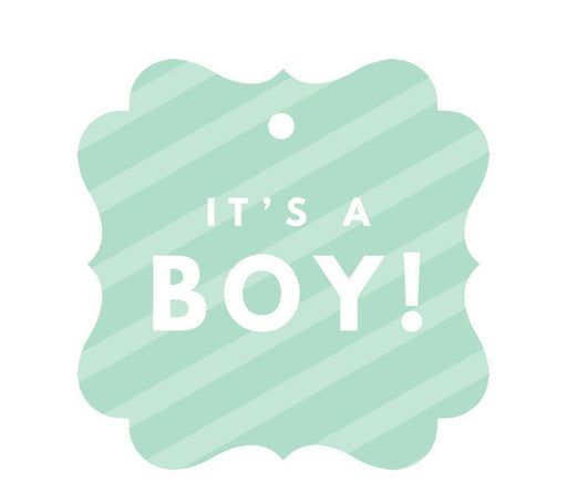 It's A Boy! Fancy Square Baby Shower Gift Tags-Set of 24-Andaz Press-Mint Green-