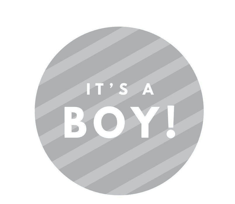 It's A Boy! Round Baby Shower Gift Label Stickers-Set of 40-Andaz Press-Gray-