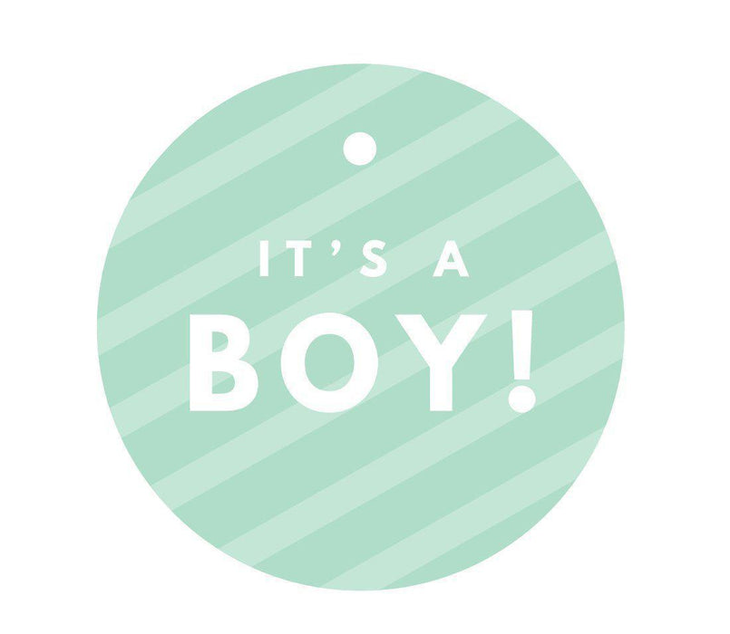 It's A Boy! Striped Circle Baby Shower Gift Tags-Set of 24-Andaz Press-Mint Green-