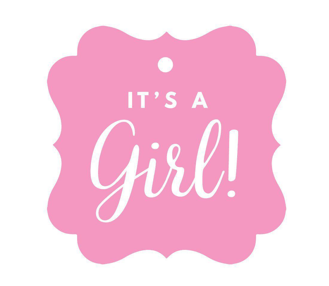 It's A Girl! Fancy Square Baby Shower Gift Tags-Set of 24-Andaz Press-Bubblegum Pink-
