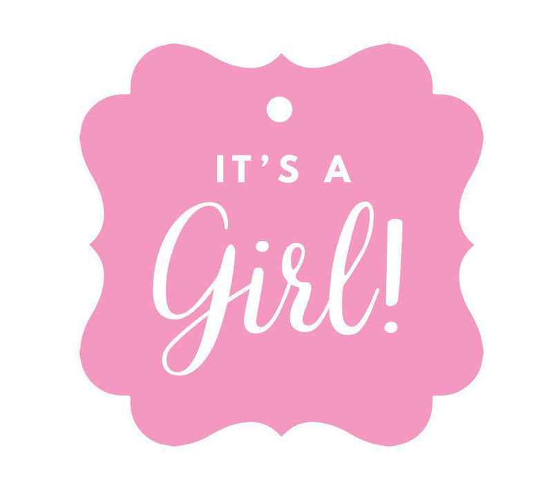 It's A Girl! Fancy Square Baby Shower Gift Tags-Set of 24-Andaz Press-Bubblegum Pink-