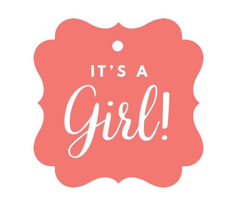 It's A Girl! Fancy Square Baby Shower Gift Tags-Set of 24-Andaz Press-Coral-