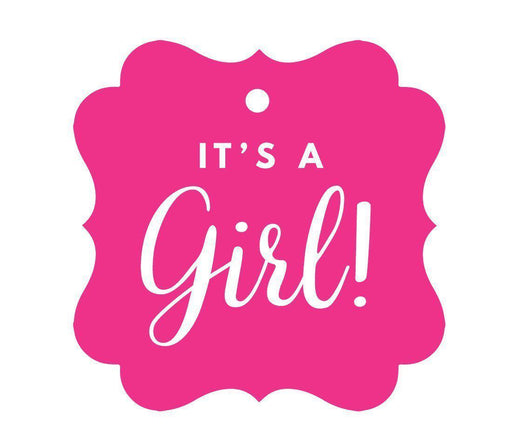 It's A Girl! Fancy Square Baby Shower Gift Tags-Set of 24-Andaz Press-Fuchsia-