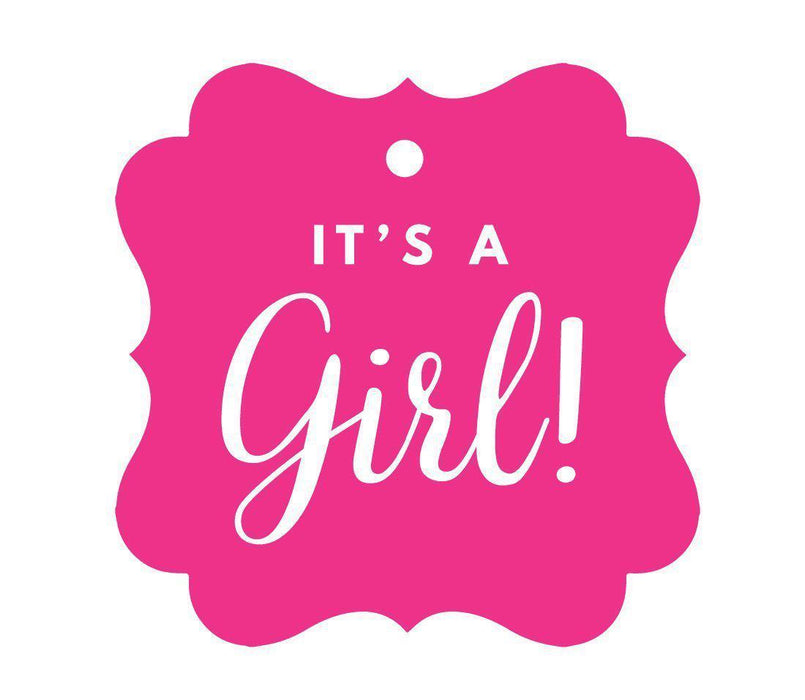 It's A Girl! Fancy Square Baby Shower Gift Tags-Set of 24-Andaz Press-Fuchsia-