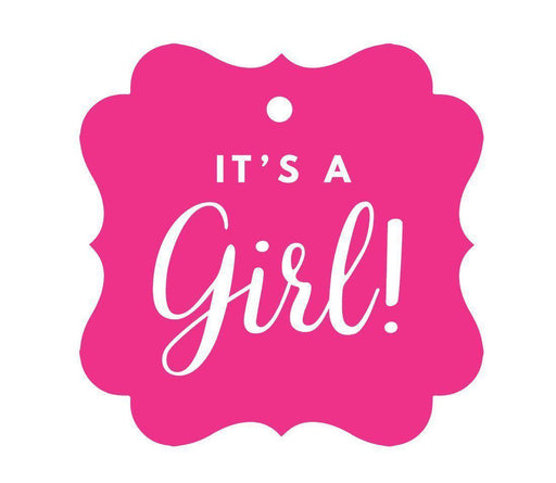 It's A Girl! Fancy Square Baby Shower Gift Tags-Set of 24-Andaz Press-Fuchsia-