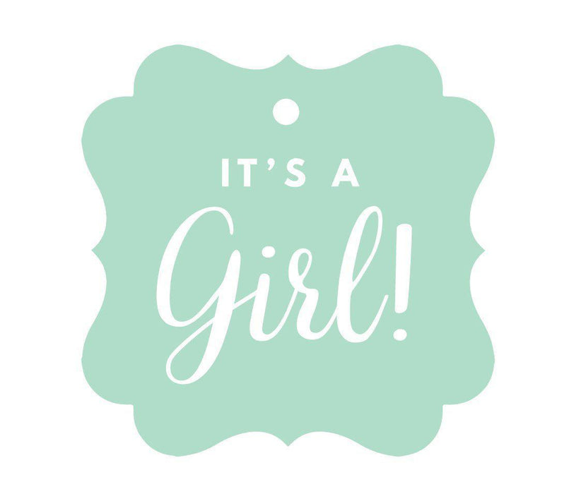 It's A Girl! Fancy Square Baby Shower Gift Tags-Set of 24-Andaz Press-Mint Green-