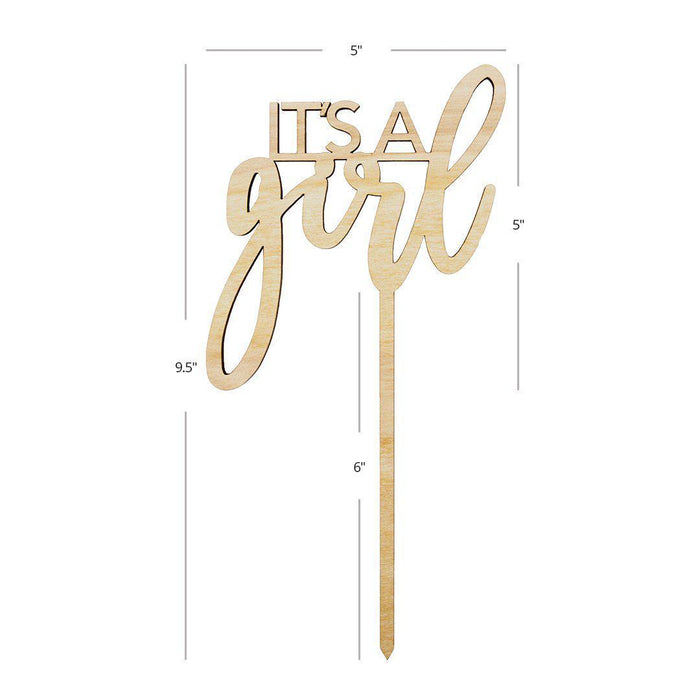 It's A Girl Laser Cut Wood Cake Topper-Set of 1-Andaz Press-Natural-