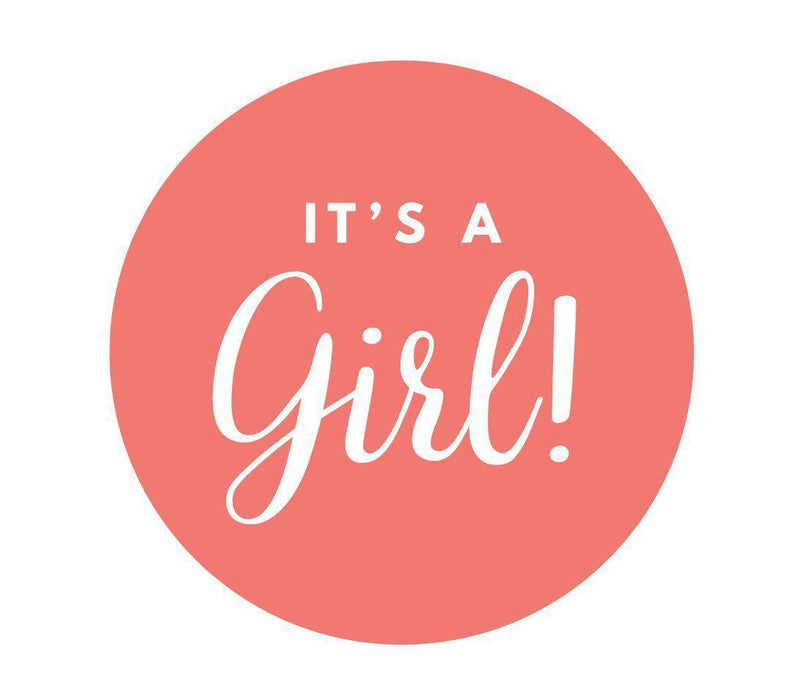 It's A Girl! Round Baby Shower Gift Label Stickers-Set of 40-Andaz Press-Coral-