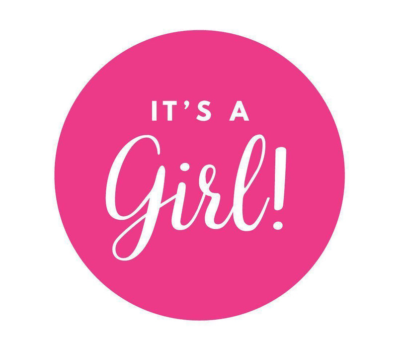 It's A Girl! Round Baby Shower Gift Label Stickers-Set of 40-Andaz Press-Fuchsia-