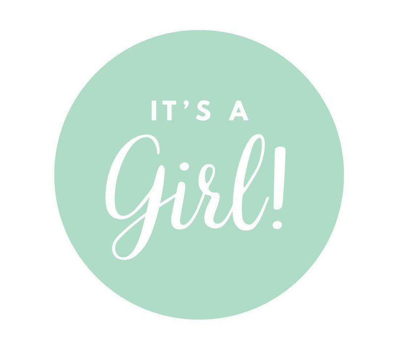 It's A Girl! Round Baby Shower Gift Label Stickers-Set of 40-Andaz Press-Mint Green-