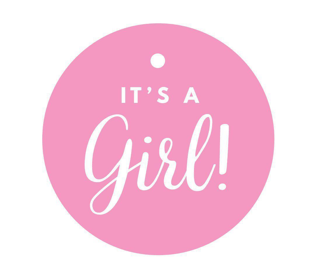 It's A Girl! Striped Circle Baby Shower Gift Tags-Set of 24-Andaz Press-Bubblegum Pink-