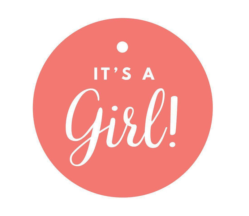 It's A Girl! Striped Circle Baby Shower Gift Tags-Set of 24-Andaz Press-Coral-